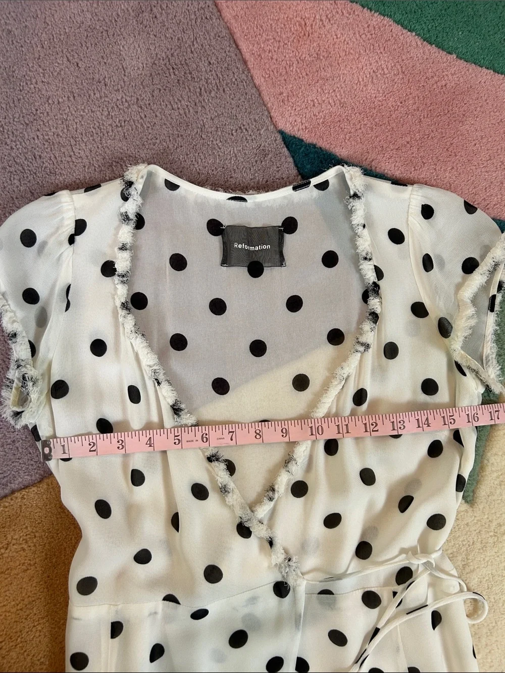 Reformation Gwenyth White | White Wrap Dress w/ Black Polka Dots Small Size 4-6 - Picture 9 of 17